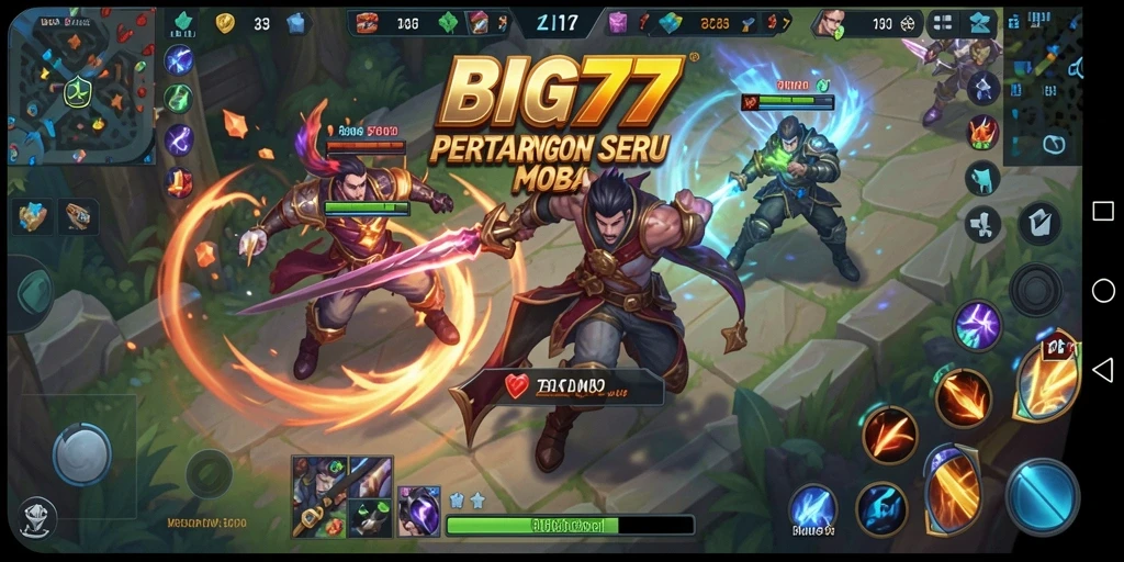 Tampilan permainan strategis dalam BIG77 saat bertarung di arena MOBA.