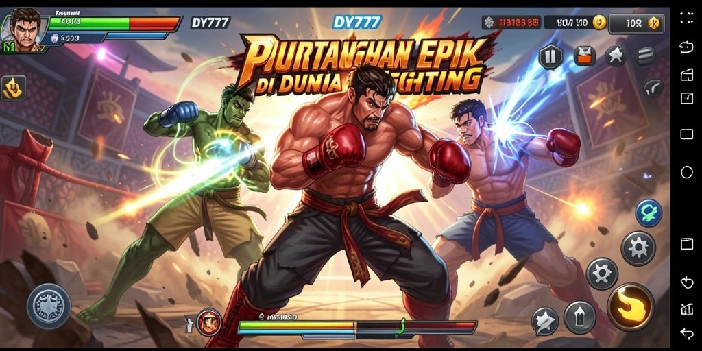 Tampilan utama gameplay DY777 dengan pertarungan seru dan karakter epik.