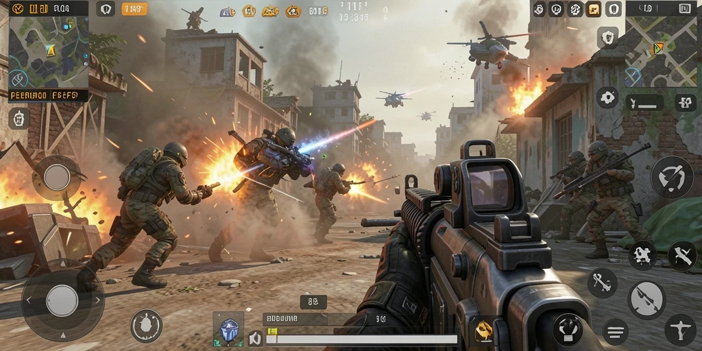 Screenshot gameplay F08 menampilkan aksi pertempuran FPS yang intens.