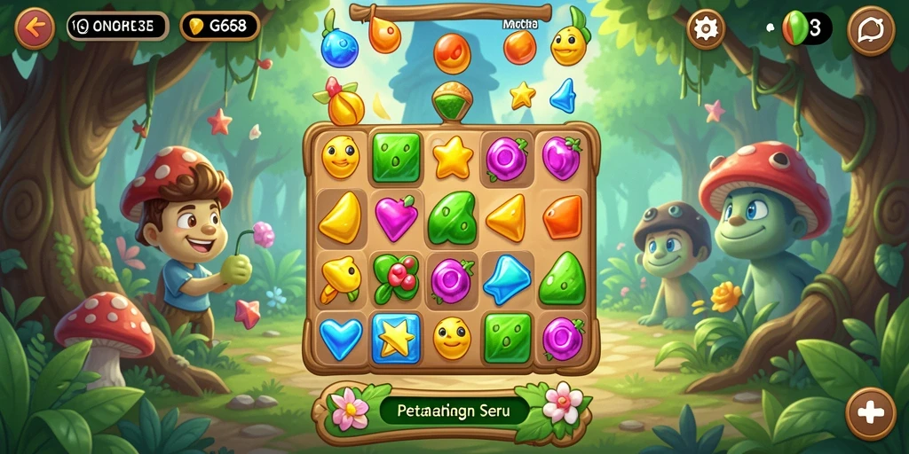 Tampilan gameplay G668 dengan grafis cerah dan tantangan Match-3.