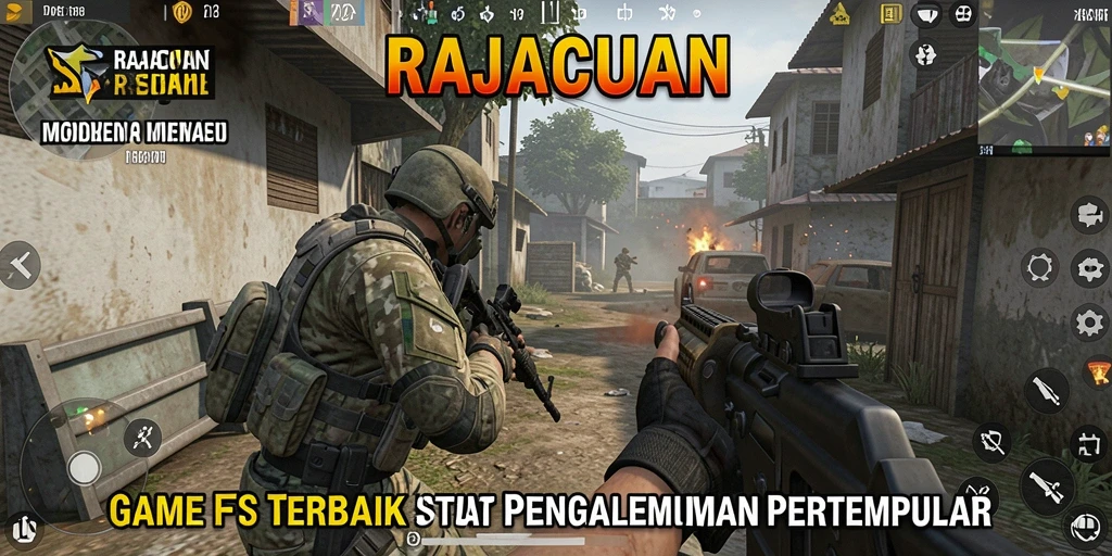 Tampilan gameplay intens di RAJACUAN dengan aksi tembak-menembak.
